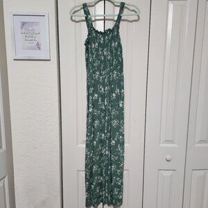 Handmade Smocked Green Floral Maxi Sundress – Size S/M